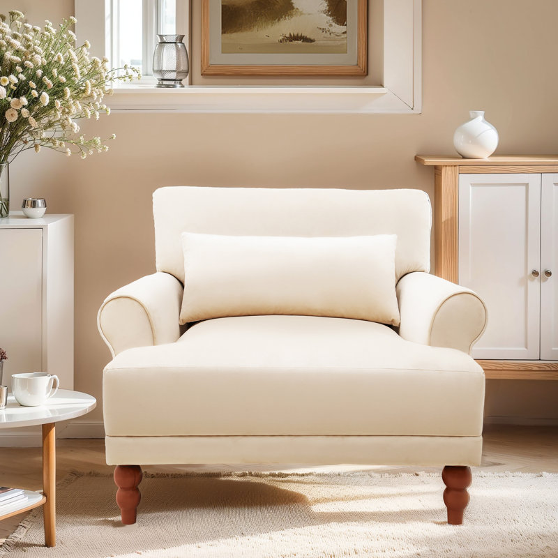 Accent Chair,Upholstered Living Room Chairs, Beige Velvet