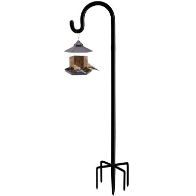 Adjustable Outdoor Shepherd Hook Stand With 5 Prong Base, 76 Inches Tall 3/5 In Thick, Shiny Black (1 Packs)