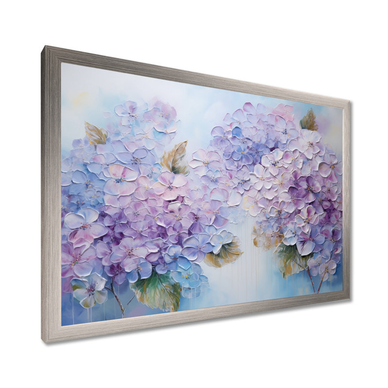 Fleurs d'hirangées mauves paradisiaques I - champ de fleurs, art mural, Cadre simple argenté, H 24 po x l 32 po x P 1 po