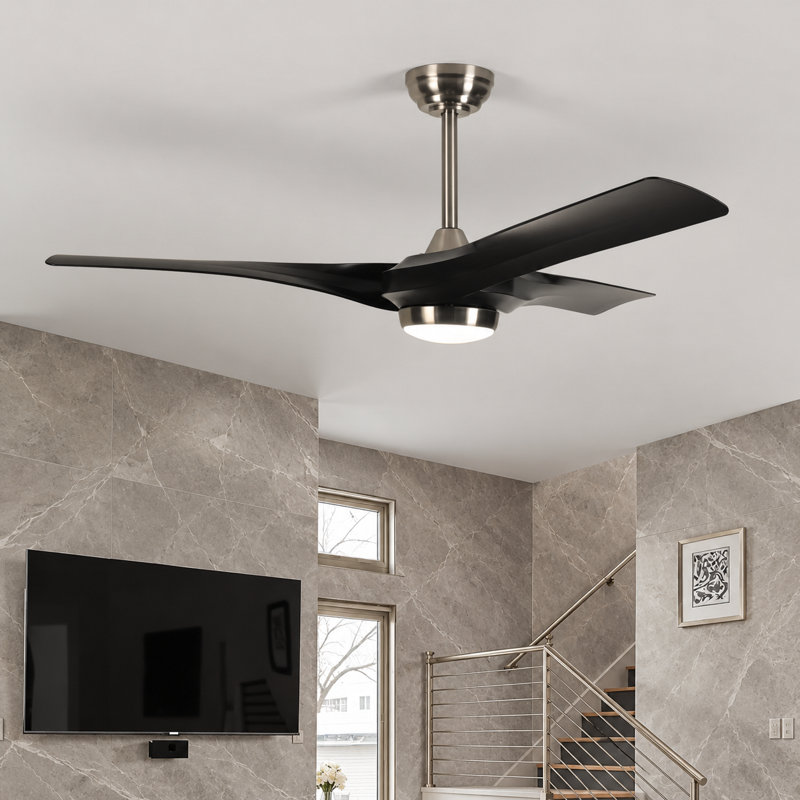 Ventilateur de plafond moderne de 52 po avec lumière et télécommande, 3 lumières à intensité variable DEL, moteur CC réversible silencieux, ventilateur de plafond à 6 vitesses pour chambre à coucher et salon Karlena