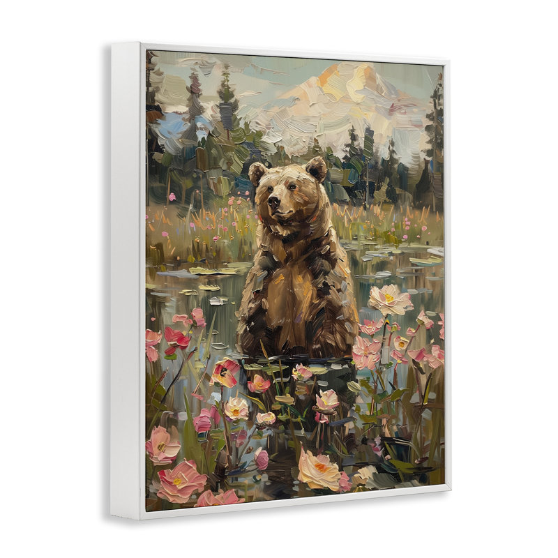 Ours dans un étang floral, estampe numérique par Arlington Prints, H 20 po x l 16 po
