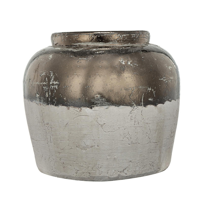 Round Sienna Brown Ceramic Accent Vase, 11" H x 13" W x 13" D