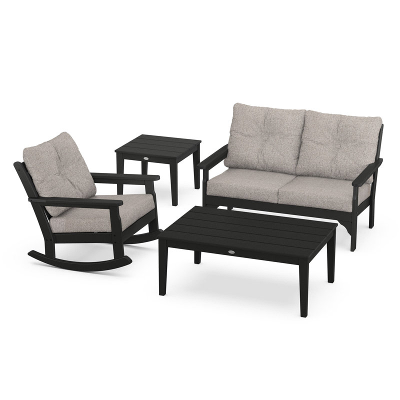 Ensemble de chaises berçantes 4 pièces Vineyard, Noir, Tweed usé