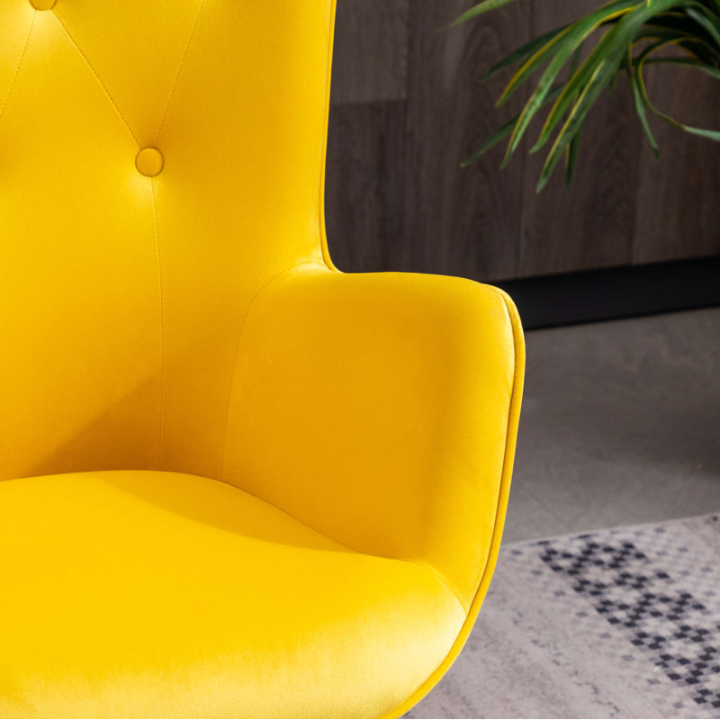 Elegant Oak-Finished Brown Velvet Wingback Office Chair