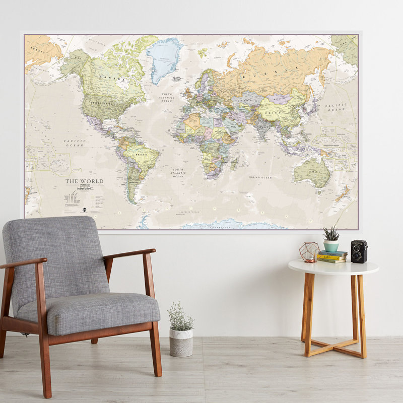 Classic World Map - Print, 116.5cm H x 197cm W x 0.5cm D, Laminated