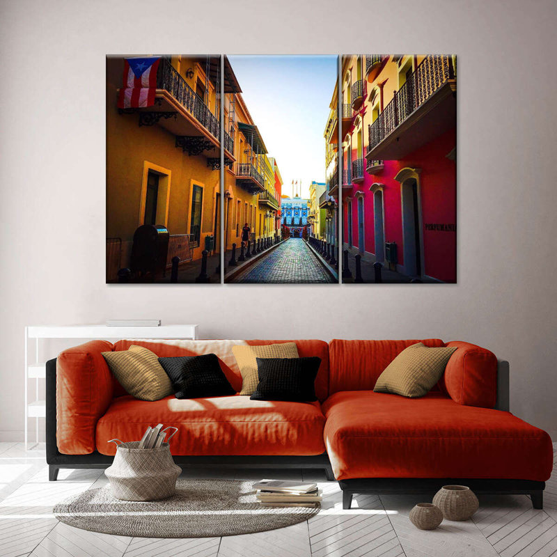Portoricain, rue sur toile, ensemble de 3 pièces, H 20 po x l 33 po x P 1,25 po