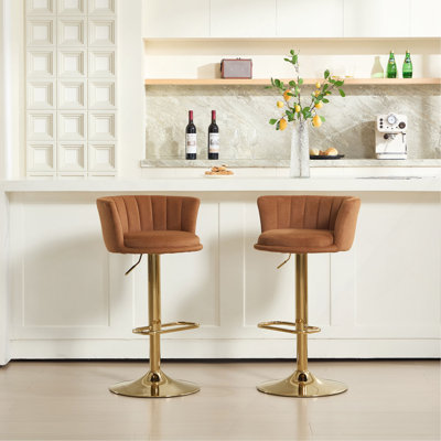 Tabourets de bar, avec repose-pieds chromé et base pivotante à hauteur réglable en velours mécanique et tabouret de bar simple