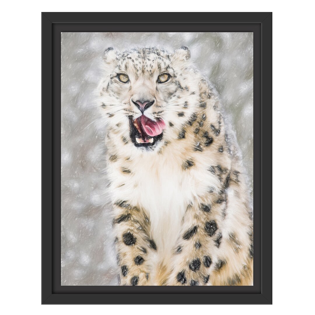 Gerahmtes Poster Leopard im Schnee