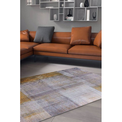 Gray Yellow Striped Woven Base Decorative Carpet