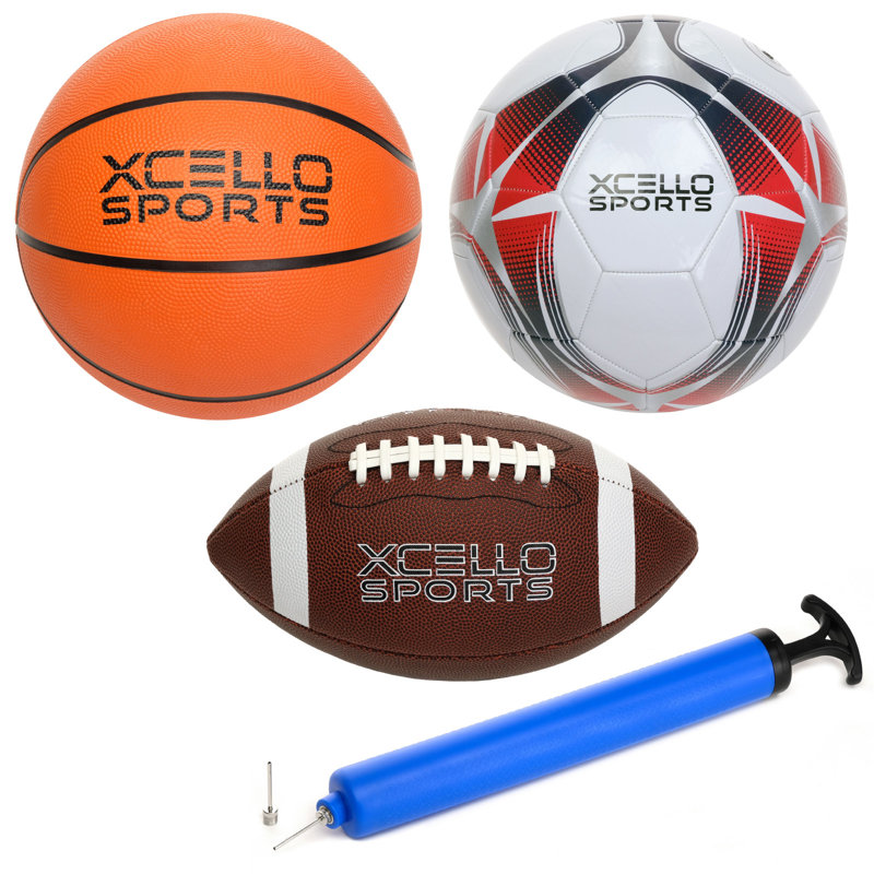 Ensemble de 3 balles Xcello Sports - Ballon de soccer, de basketball et de soccer S5 avec pompe Jr.