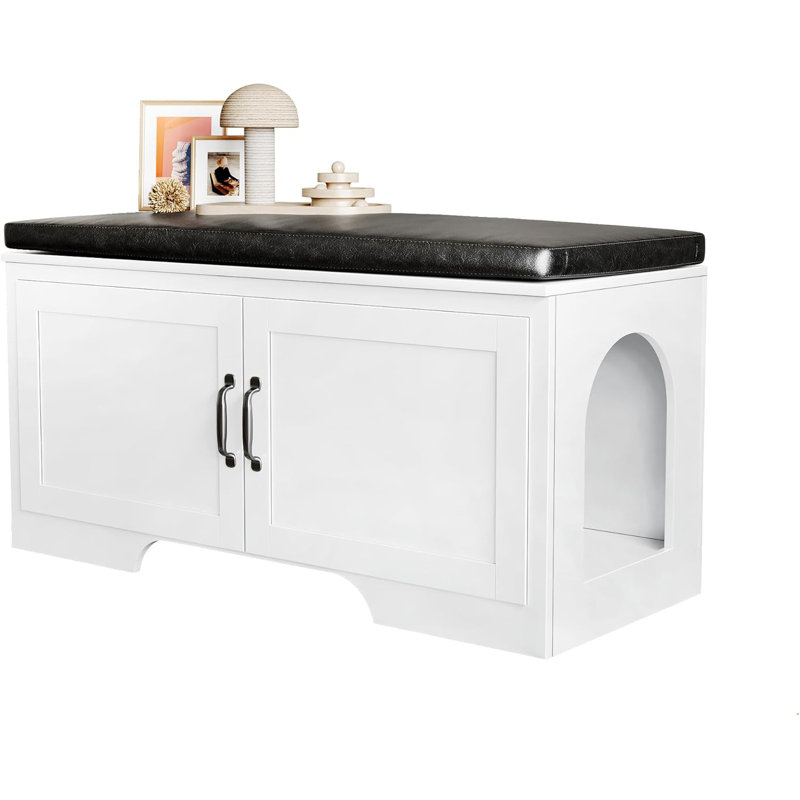 Enceinte de litière pour chat avec cloison amovible, siège en cuir PU et banc de rangement, meubles de litière cachés pour les chats d'intérieur