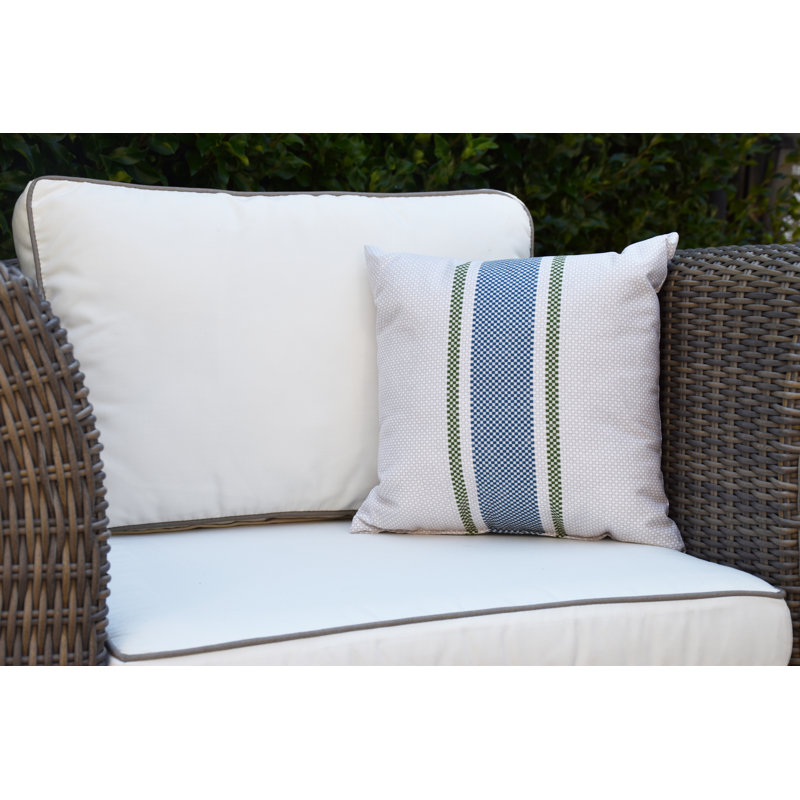 Farmers Market Striped Outdoor Reversible Throw Pillow, Green, 18" x 18"