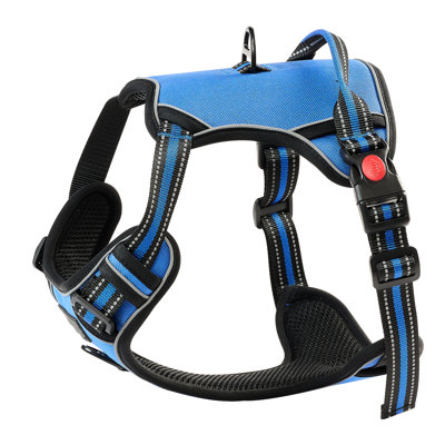 Dog Harness With Leash For Big Dogs, Blue Material, No Pull Design, 4 - Point Adjustment A , Breathable Padding Any Weather Medium To Large Sized Vest, Multiple Attachment Points, Quick Release