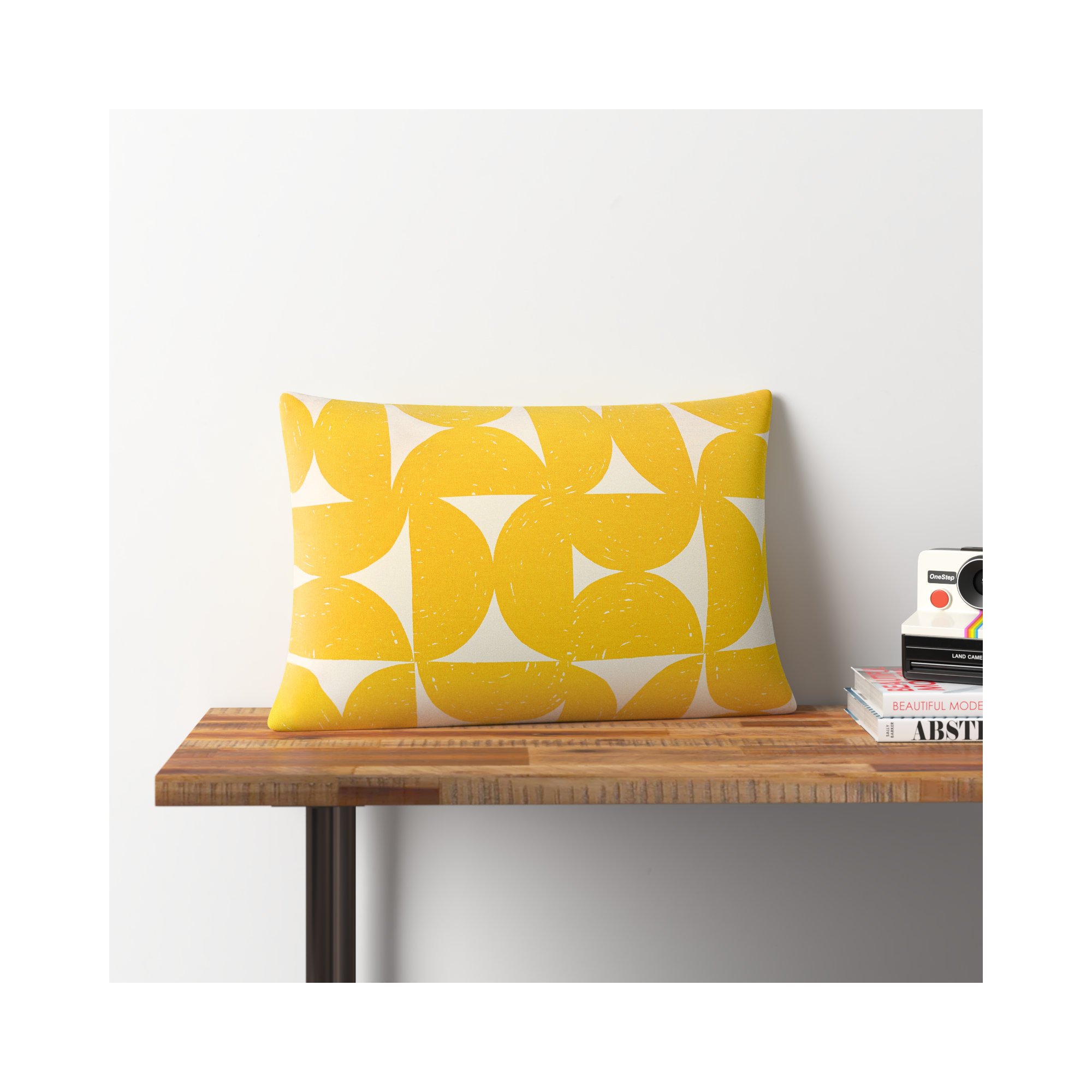 Frenk Geometric Cotton Lumbar Throw Pillow, Down, Mustard/Beige