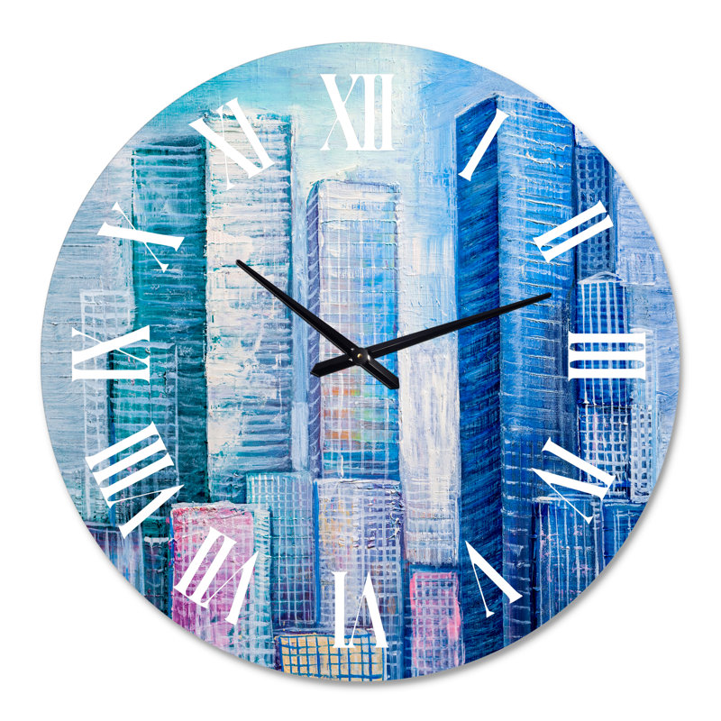 Paysage urbain de style abstrait gratte-ciel Panorama I - horloge murale moderne, Grand