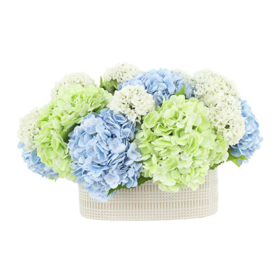 Assorted Hydrangea and Viburnum in Ceramic Vase