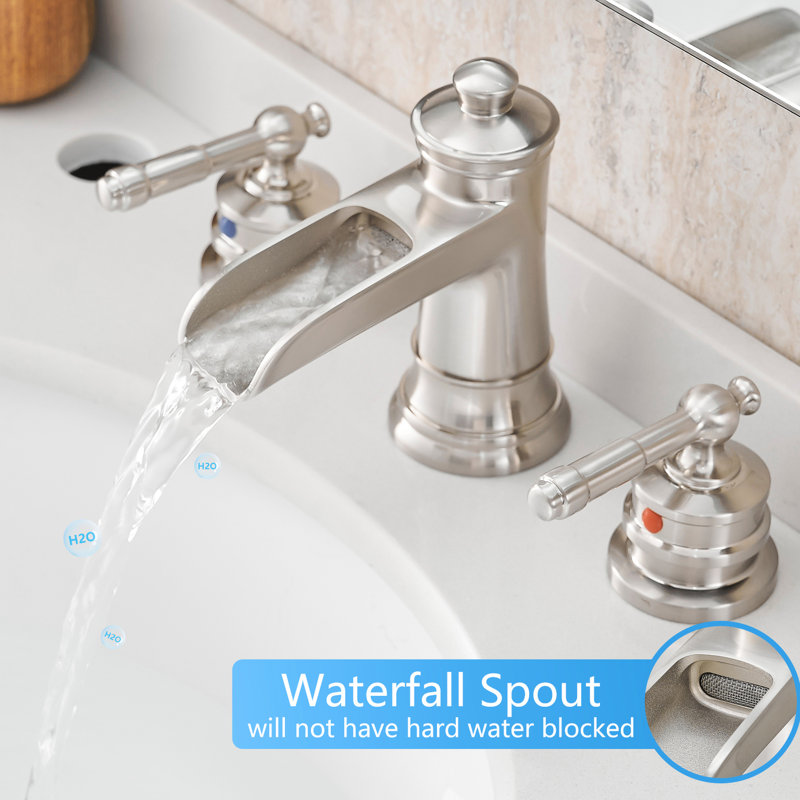 8 Inch Widespread Bathroom Faucet, 3 Hole Brushed Nickel With Pop Up Drain And Double Lever Handle, Scratch Corrosion Resistance Faucet In Nickel, Deck-Mounted Style