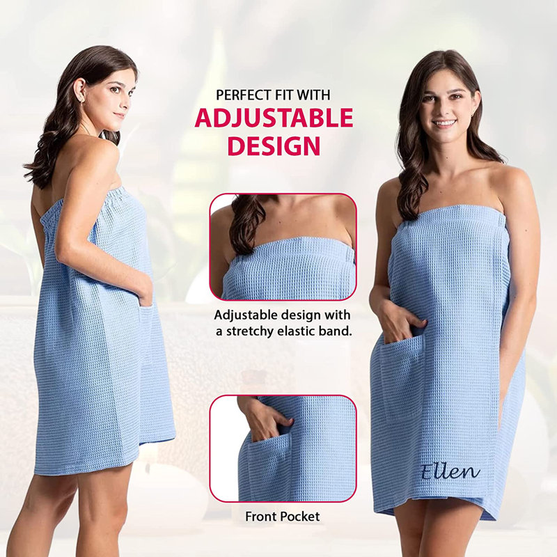 Enveloppement personnalisé pour serviettes de spa pour femmes - Enveloppement corporel gaufré doux et absorbant - Serviettes de bain personnalisées avec nom brodé