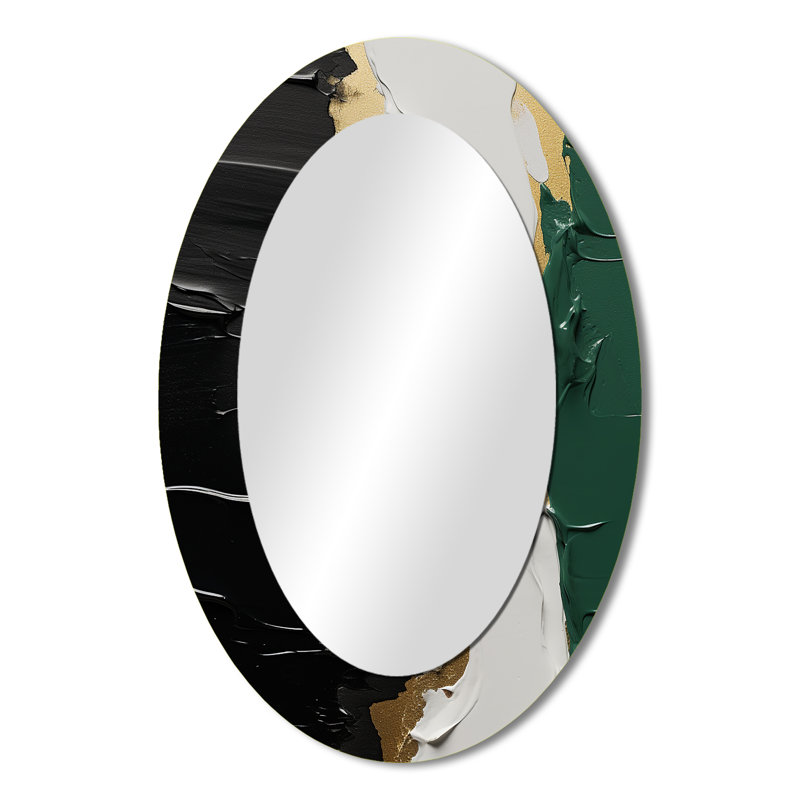 Miroir mural ovale sur fond doré doré et noir, H 36 po x l 24 po