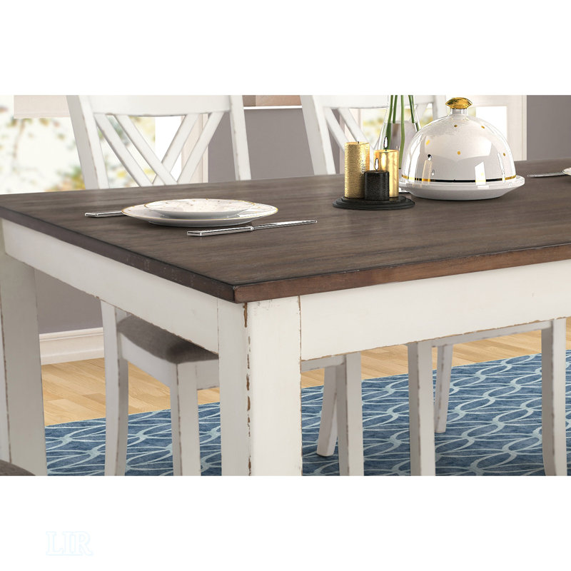 Ensemble de table de salle à manger de charme 7 pièces avec finition rustique et chaises rembourrées confortables pour repas de famille