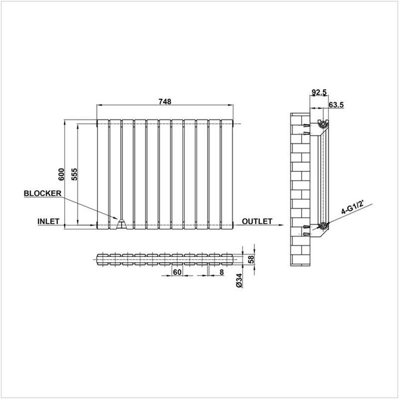 Belfry Heating Marin 3716 BTU Hydronic Panel Space Heater, White