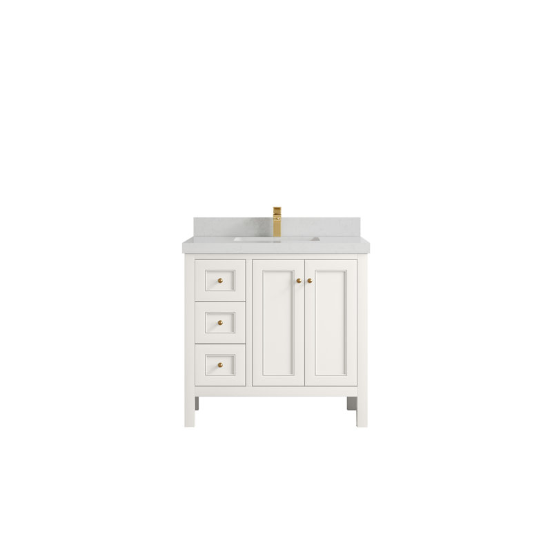 Nashville X P 22 po Meuble-lavabo central en albâtre, Albâtre / or brossé, Quartz de Carrare
