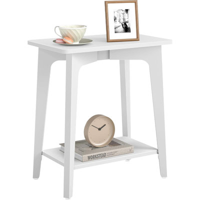 2-Tier Rectangular Side Table With Tapered Legs, Cloud White