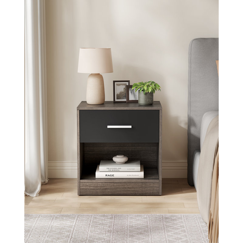 Maxxen 39cm W Manufactured Wood Bedside Table, Brown/Black