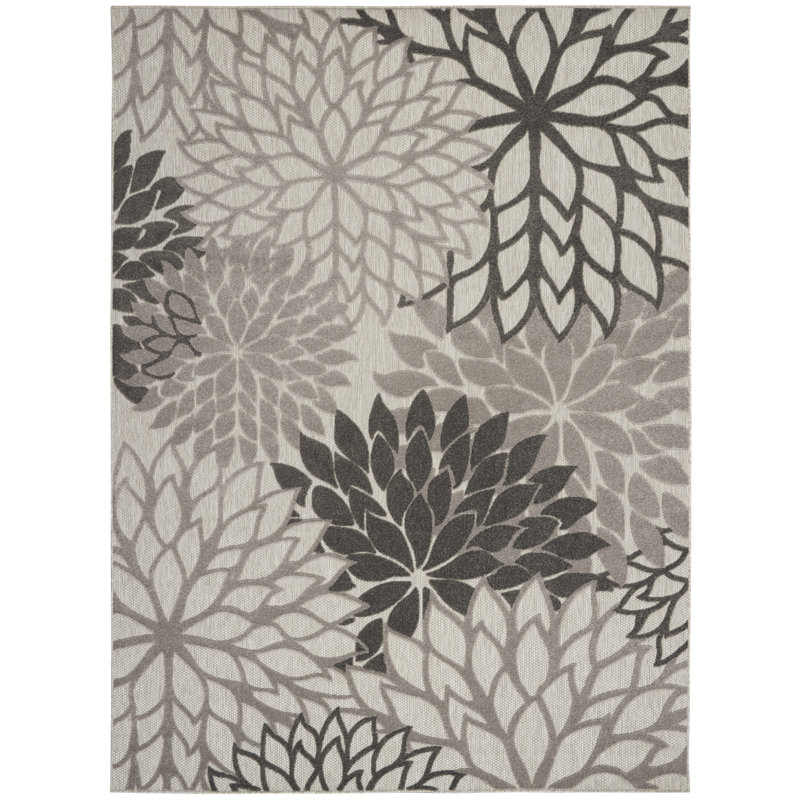 Tapis argenté à motif floral moderne Newton, Rectangle 7 pi x 10 pi