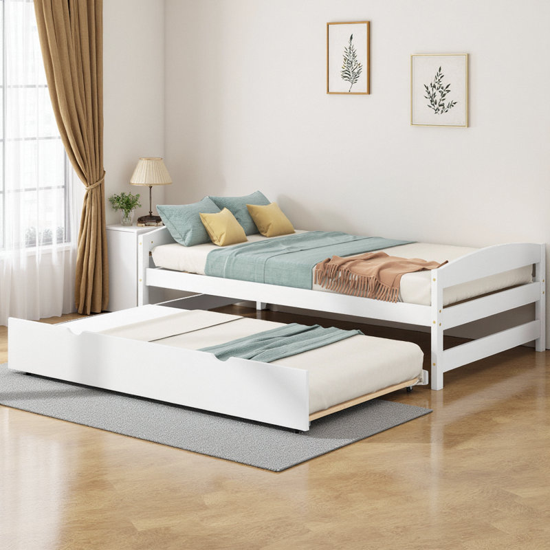 Practical Space-Saving Platform Bed with Trundle, White