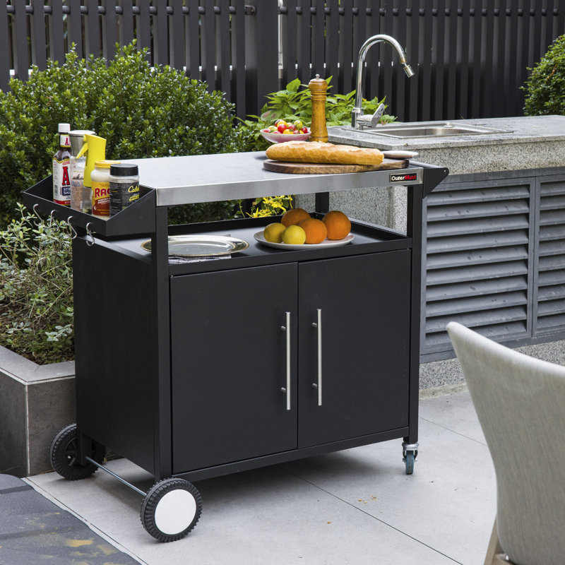 OuterMust Outdoor Grill Station with Gas Hose Opening & Storage Cabinet
