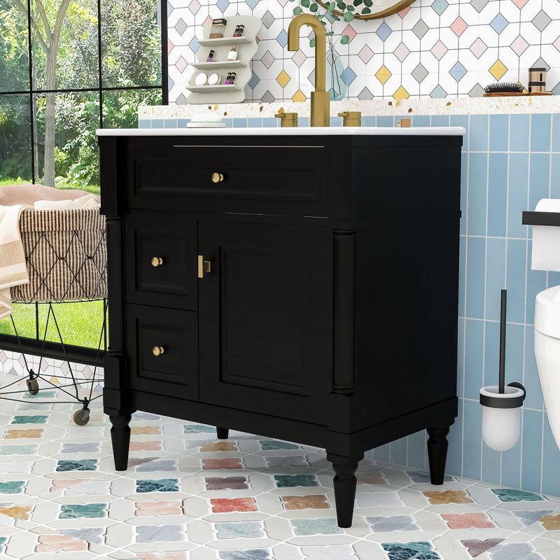 Meuble-lavabo autoportant avec rangement réglable, Noir