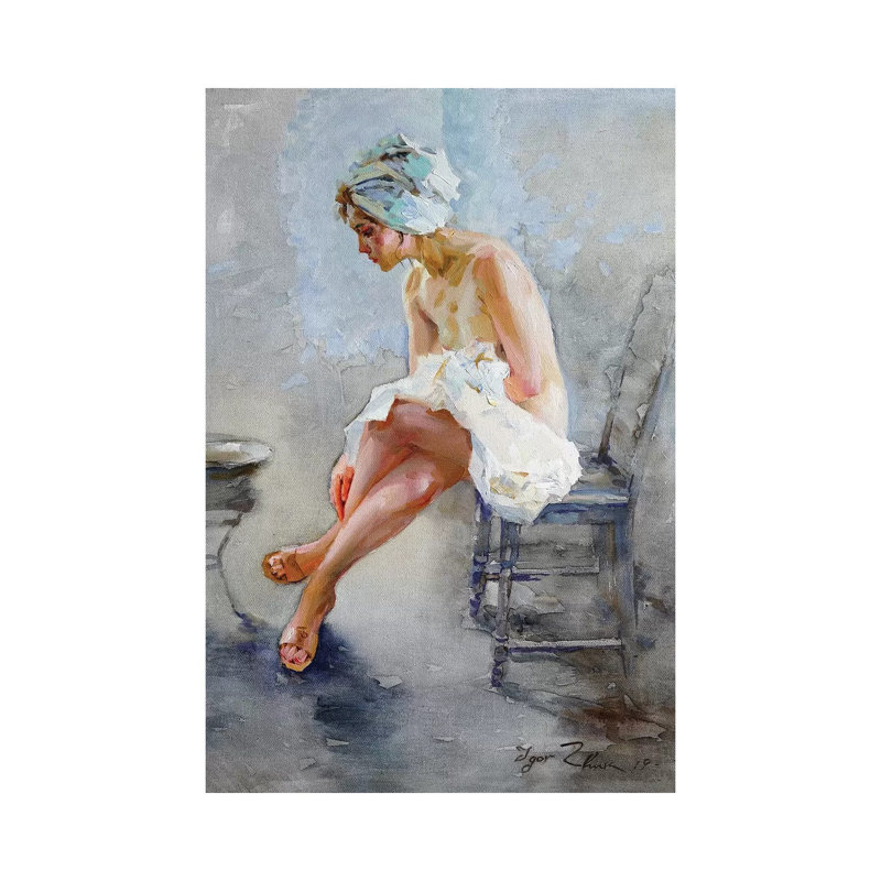 " In The Bathroom " by Igor Zhuk Painting Print, 18" H x 12" W x 1.5" D, Wrapped Canvas