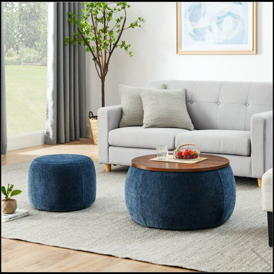 Round Storage Ottoman with 2 in 1 Function, Versatile as End Table and Footstool, Light Grey, 25x25 Inches by Latitude Run