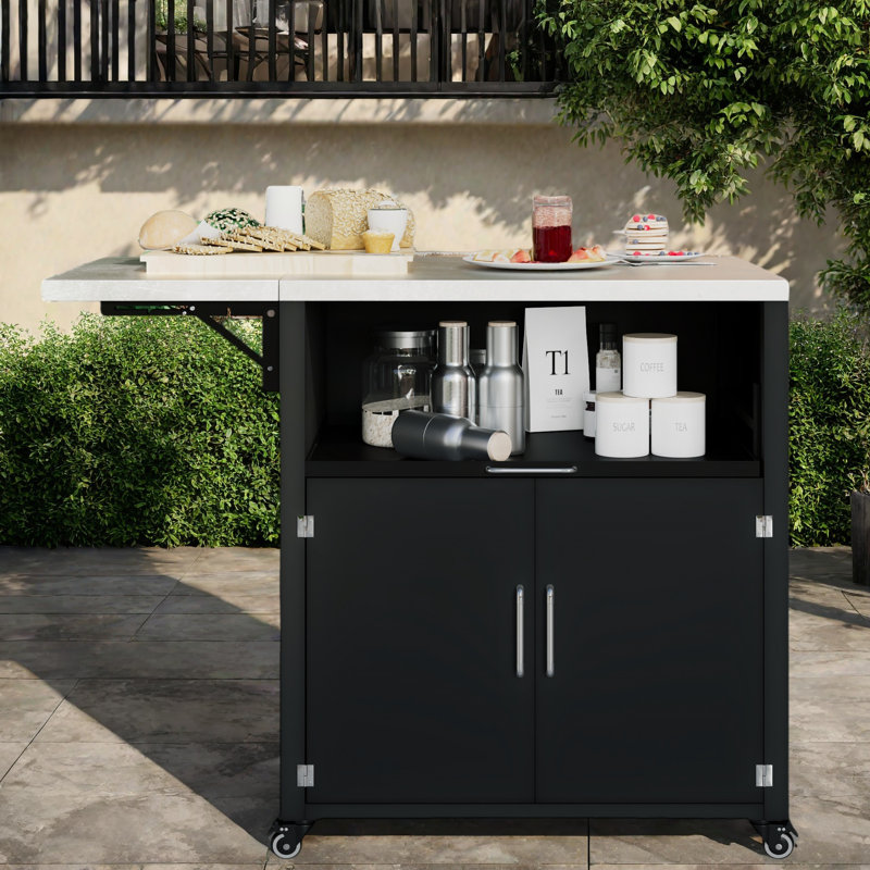 Versatile Outdoor Kitchen Island With Folding & Expandable Work Surfaces, A Spacious Storage Drawer, Cabinet And Lockable Wheels
