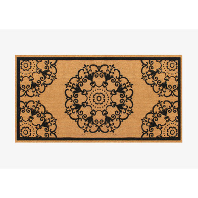 Ruthena Natural Coir Flock Door Mat for Front Door, 36x72, Anti-Shed Treated Doormat