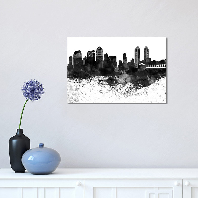 San Diego Skyline, Drops 1 Piece Wrapped Canvas Painting, 30.48 cm H x 45.72 cm W