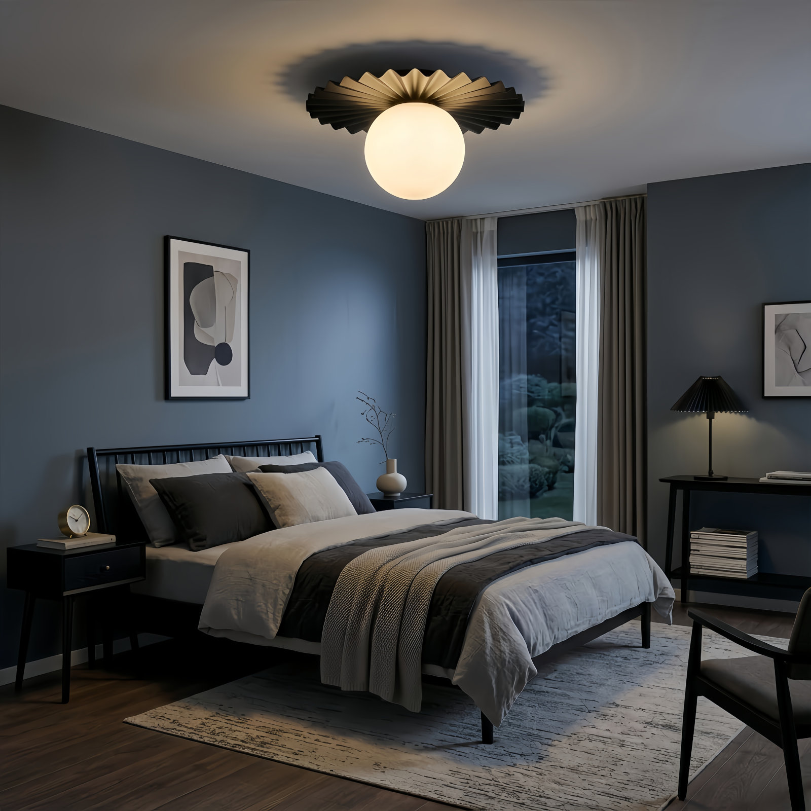 Abbey 10" Single Light Wrought Iron Flush Mount, Matte Black, 8.2" H x 14" W x 14" D