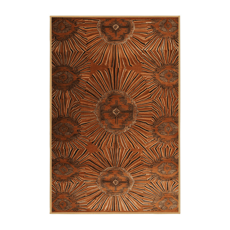 Tapis art déco brun lavable à la machine, Rectangulaire 2 pi x 3 pi
