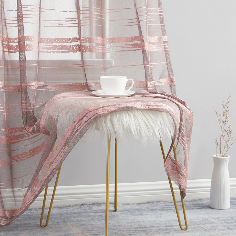 Broadway Striped Sheer Grommet Curtain Panel, 54" W x 54" L, Blush Pink
