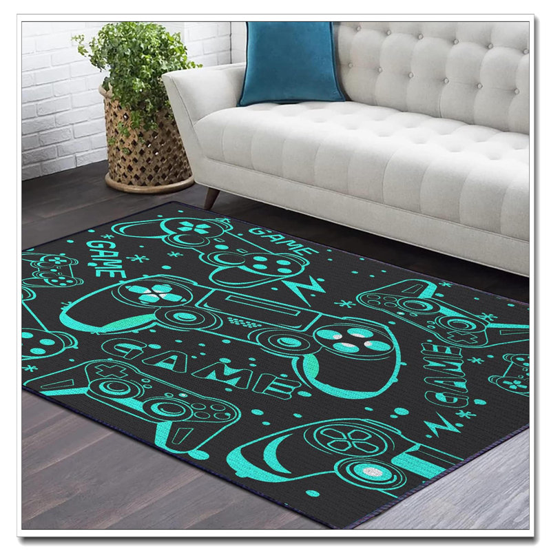 59"X39" Black Green 3D Gaming Rug - Game Controller Carpet For Boys' Bedroom Teen Room Living Room Playroom Decor
