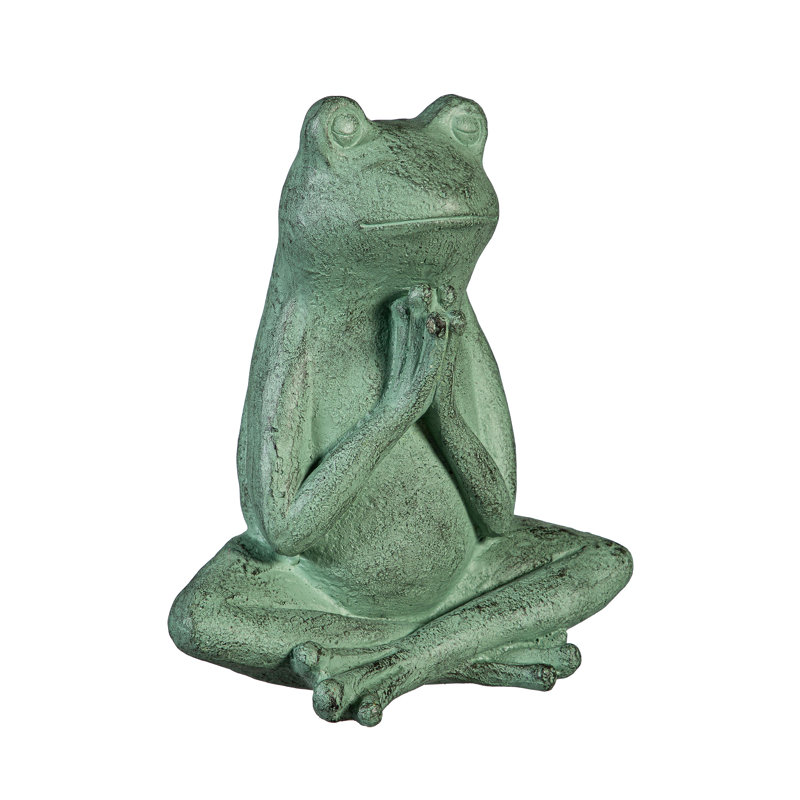 Praying Verdigris Frog Statue, 11"H