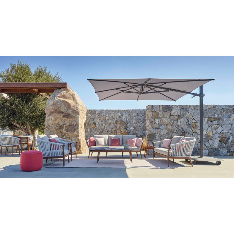216'' W Sunbrella® Cantilever Umbrella, Alu Teak, Silver Anodized, Canvas Natural Sunbrella® Canvas