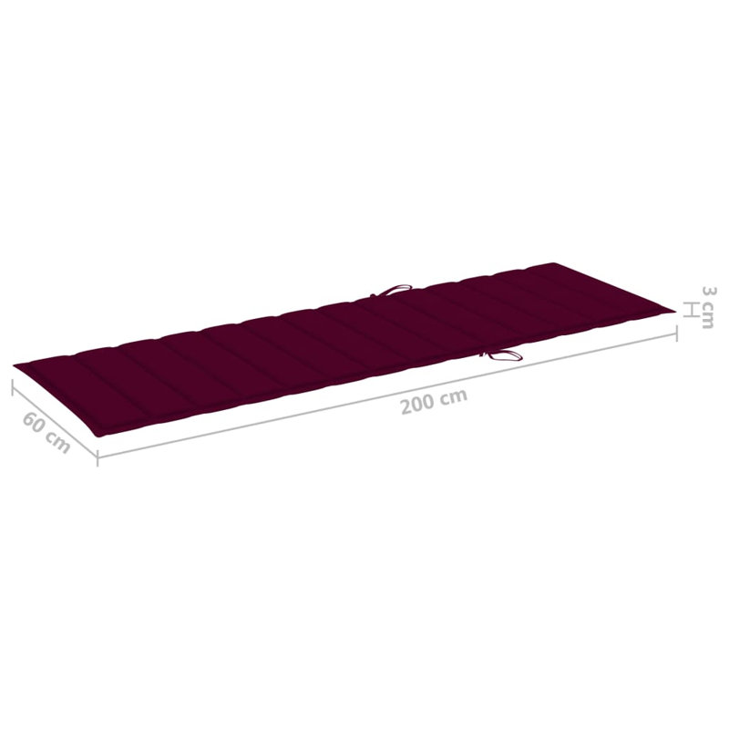 Chaise longue simple en acacia 80 po avec coussins Prshant, Vin rouge, gris