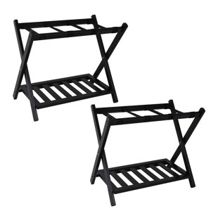 Folding Wood Luggage Rack with Shelf