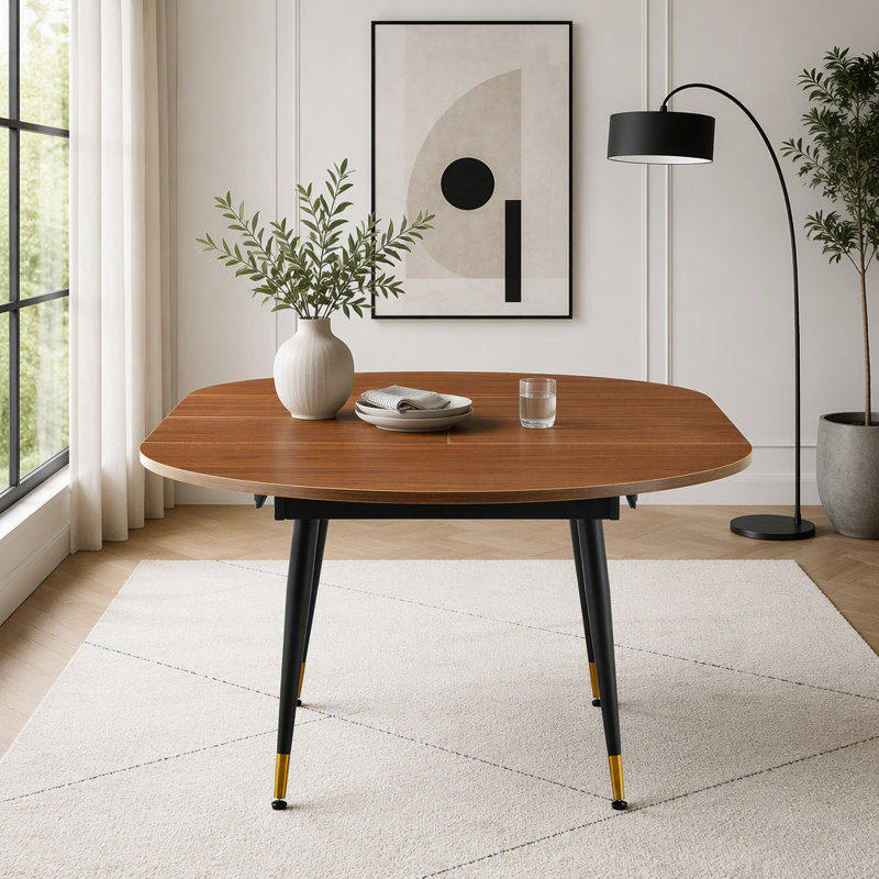 Table de salle à manger extensible noyer en noyer - 6 à 10 places avec pieds élégants en métal