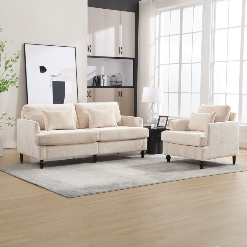 Ensemble de salon en chenille 2 pièces, Beige