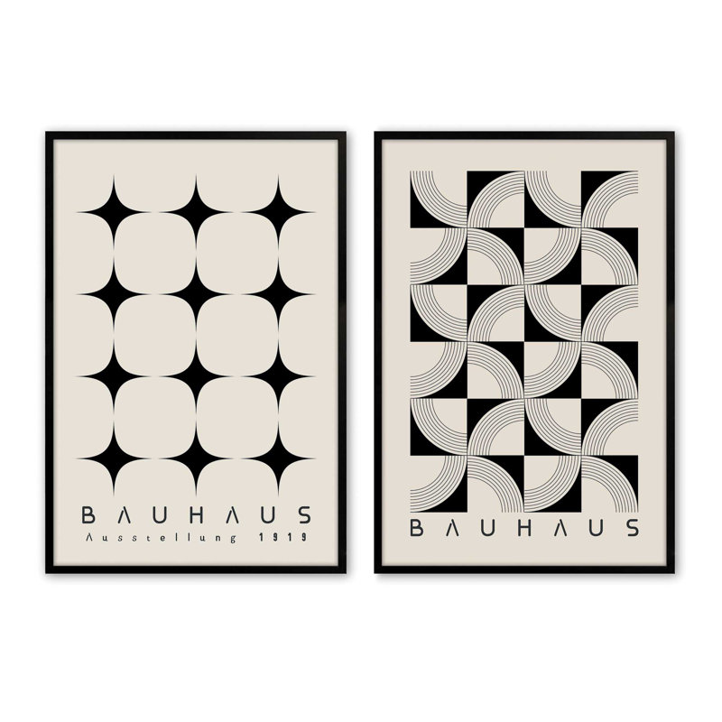 «Bauhaus» à motifs, ensemble de 2 impressions dans un cadre, Cadre noir satiné, H 21,5 po x l 33,5 po x P 1,25 po