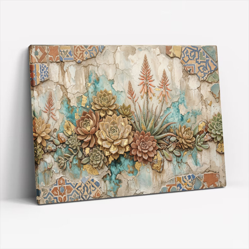 Ensemble de 1 tableau mural en mosaïque de plantes succulentes, 20"H x 30"W, Wrapped Canvas