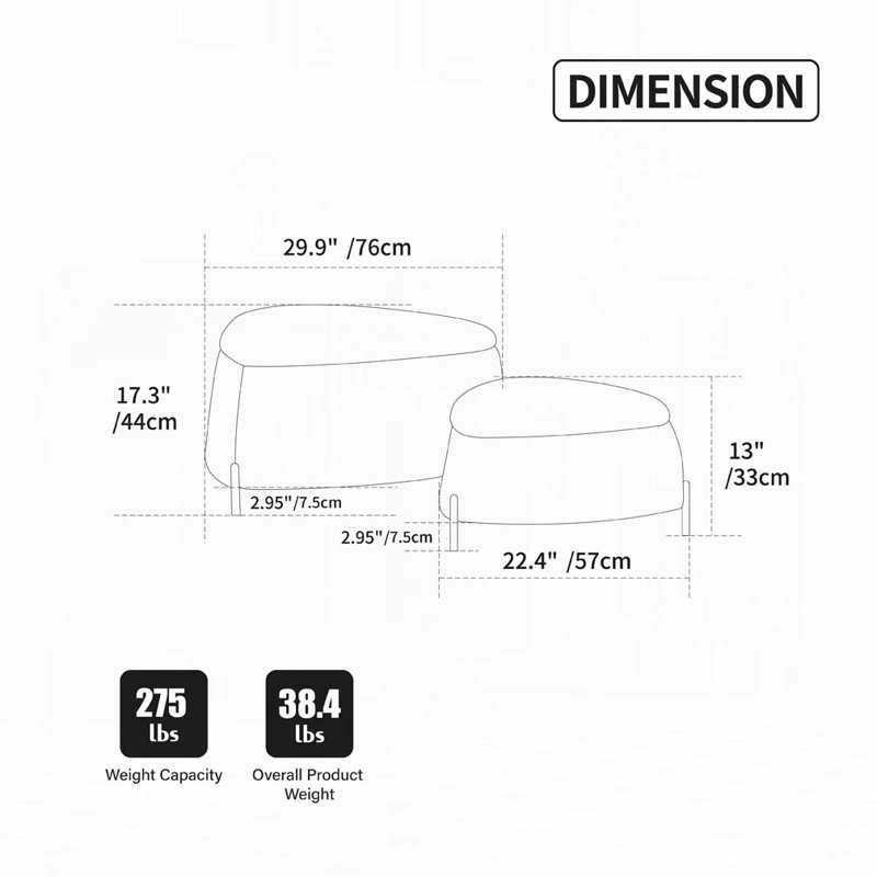 Ensemble de repose-pieds avec rangement 29,9 po de largeur 2 pièces, Noir